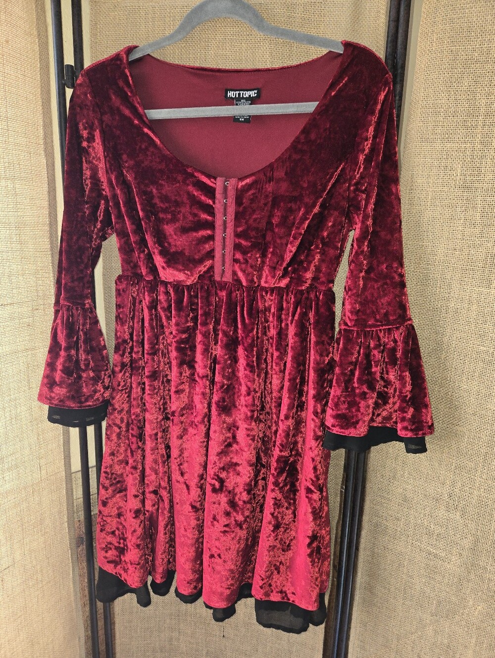 Hot Topic Red Velvet Bell-Sleeve Dress Halloween Whimsigoth Vampy Small